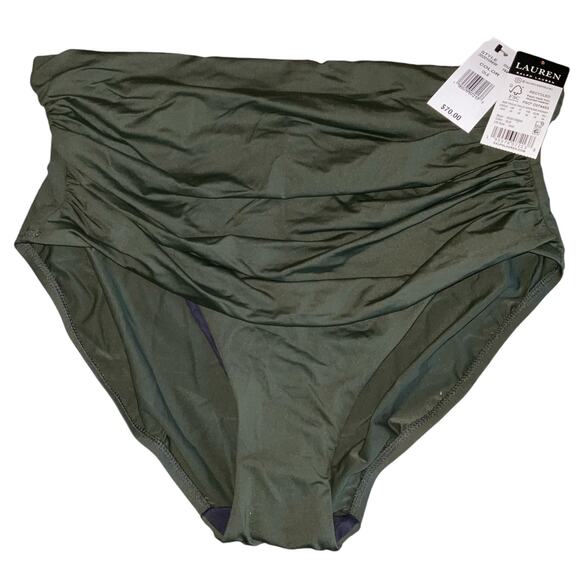 Lauren Ralph Lauren Women’s Shirred High Waist Swimsuit Bottom Olive Size 16W - Picture 3 of 5